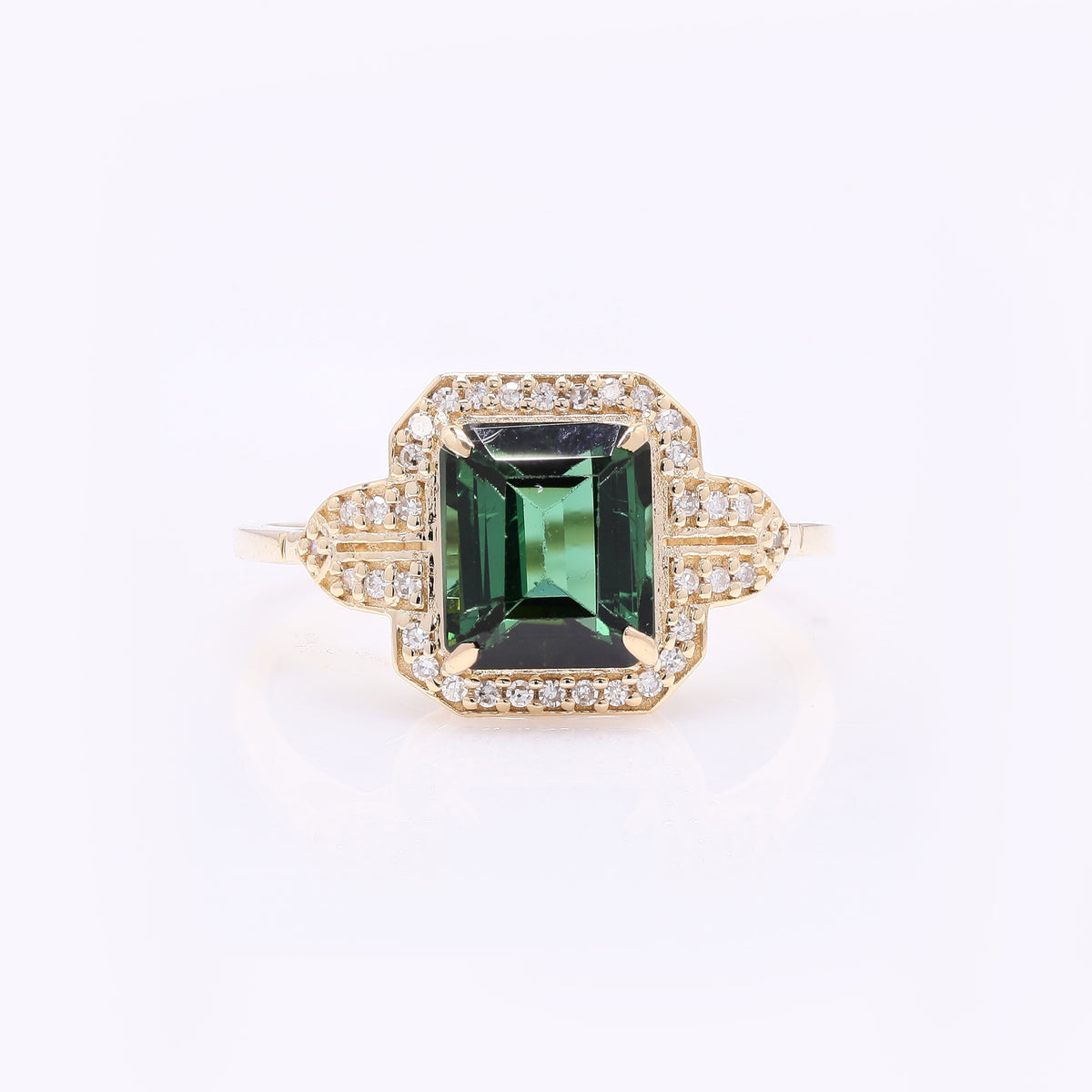 2.17 Ct Octagon Step Cut Natural Green Tourmaline 14K Gold Ring