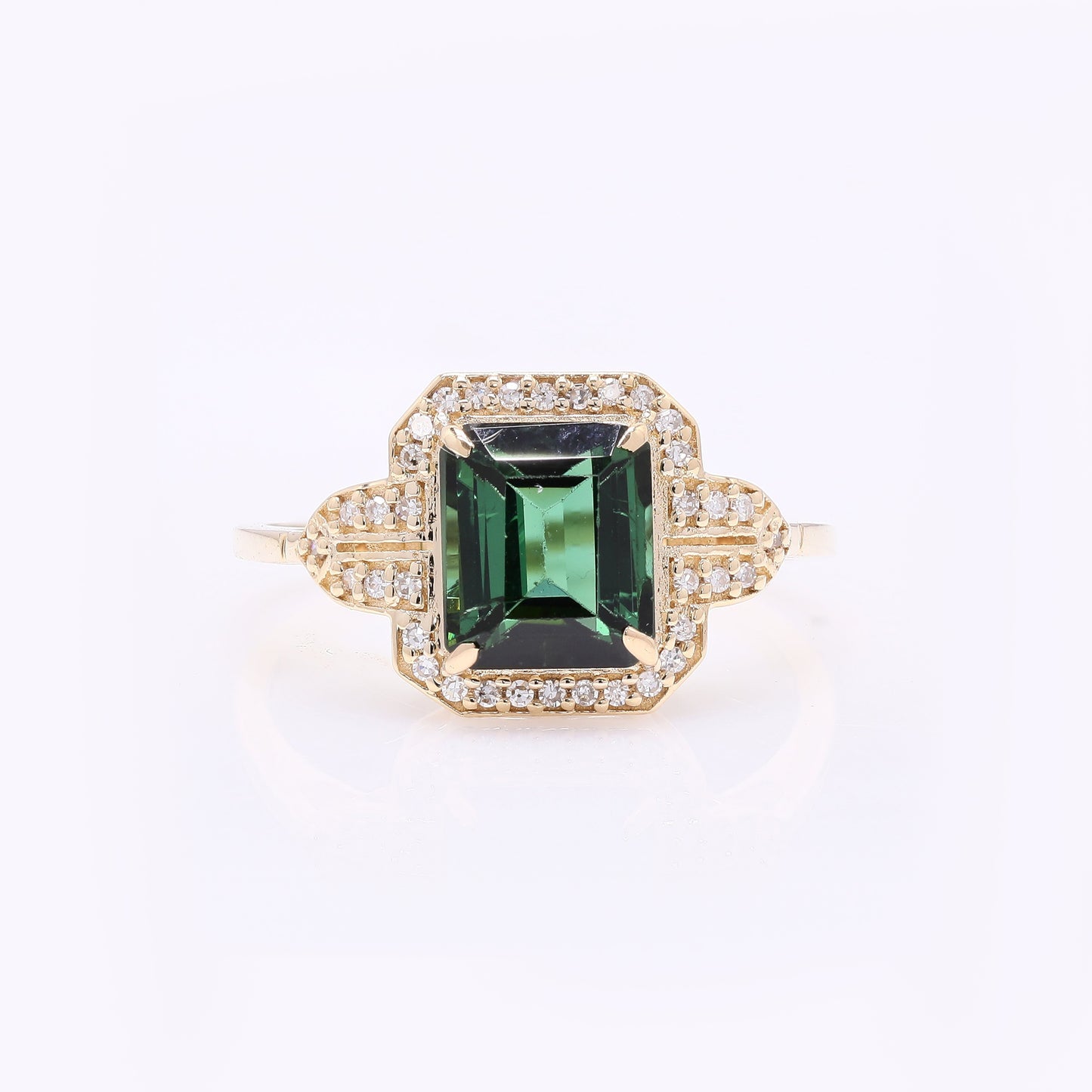 2.17 Ct Octagon Step Cut Natural Green Tourmaline 14K Gold Ring