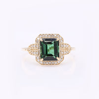 2.17 Ct Octagon Step Cut Natural Green Tourmaline 14K Gold Ring