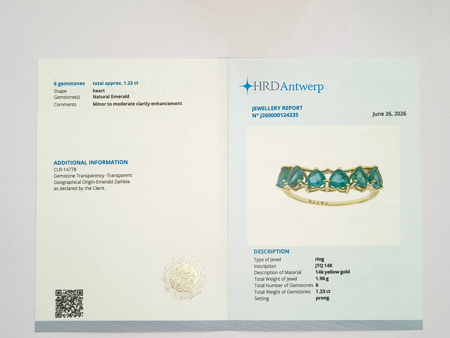 1.23 Ct Heart Natural Emerald 14K Gold Ring
