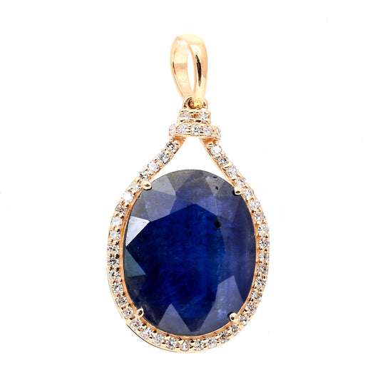 4.34 Ct Oval Mixed Cut Natural Sapphire 14K Gold Pendant