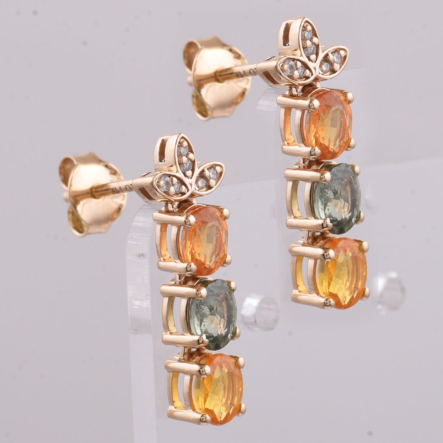2.38 Ct Oval Natural Multi-Coloured Sapphire 14K Gold Earrings