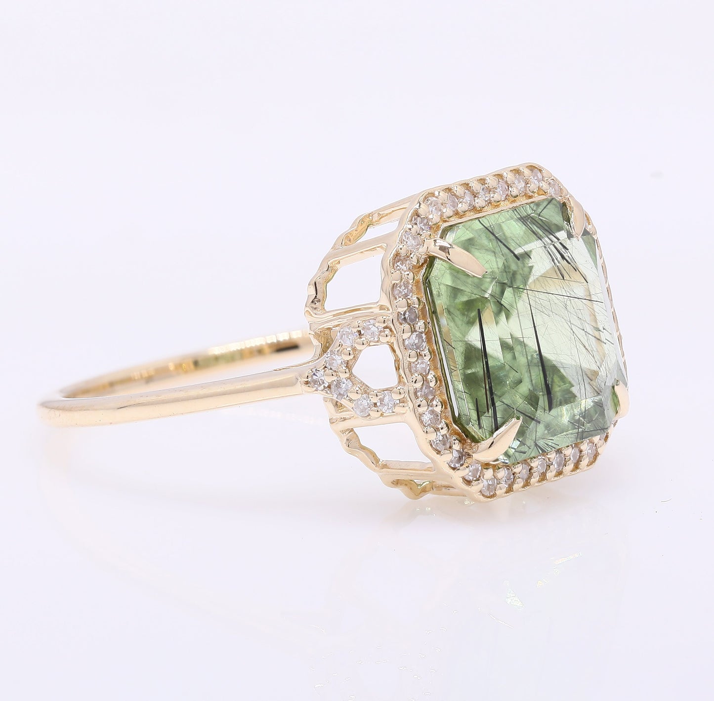 3.88 Ct Octagon Step Cut Natural Peridot 14K Gold Ring