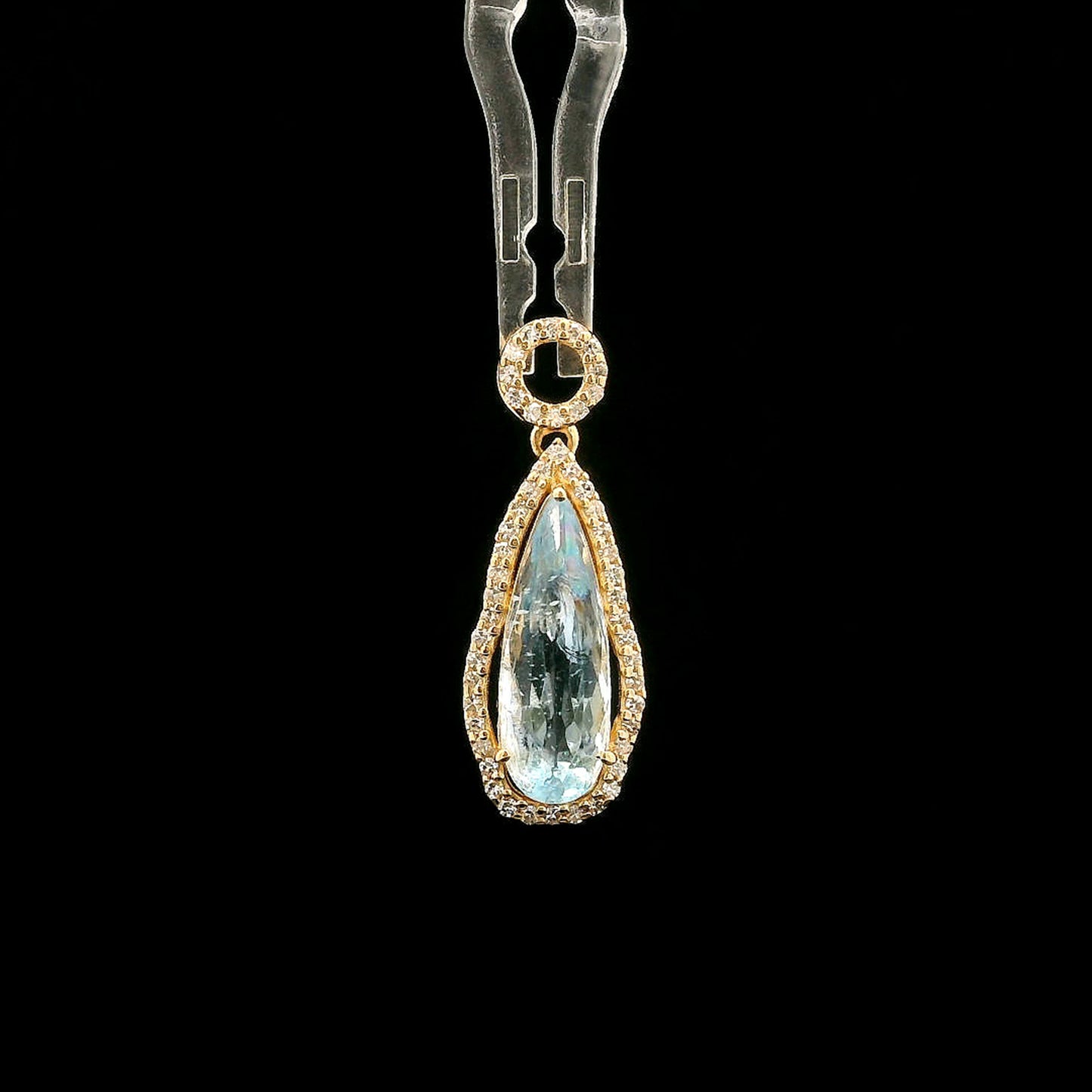 1.69 Ct Pear Mixed Cut Natural Aquamarine 14K Gold Pendant