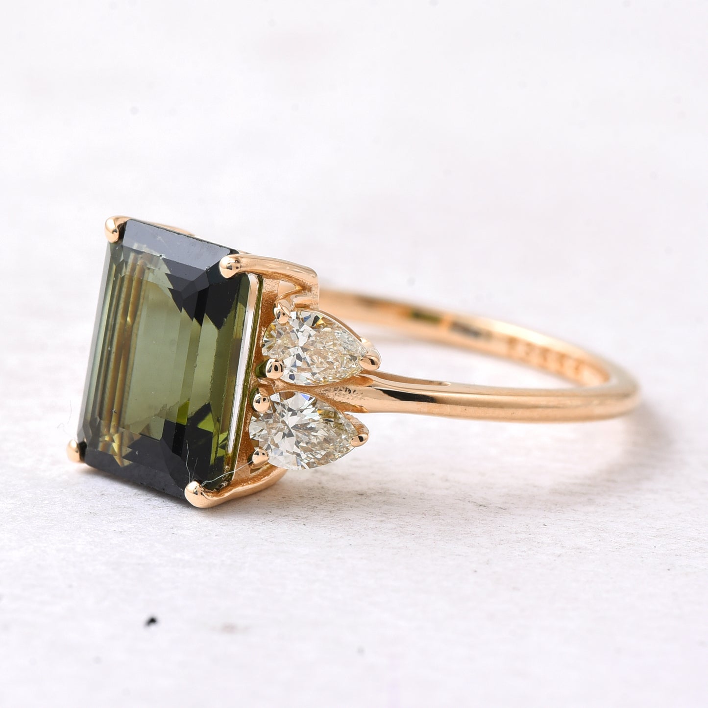 2.42 Ct Octagon Step Cut Natural Green Tourmaline 14K Gold Ring