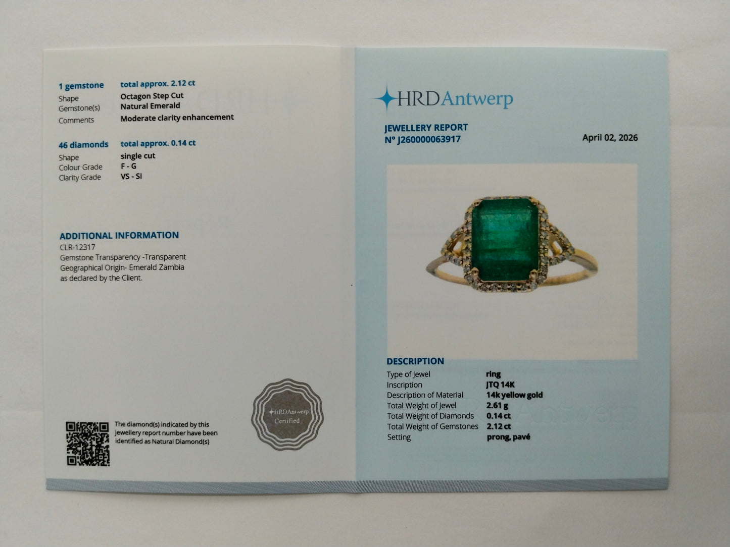 2.26 Ct Octagon Step Cut Natural Emerald 14K Gold Ring