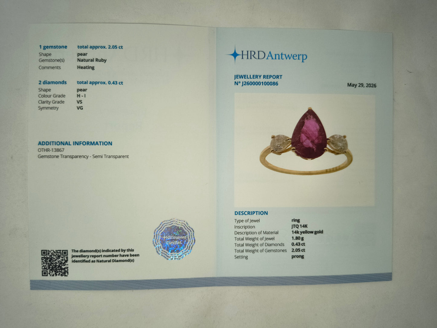 2.48 Ct Pear Mixed Cut Natural Ruby 14K Gold Ring