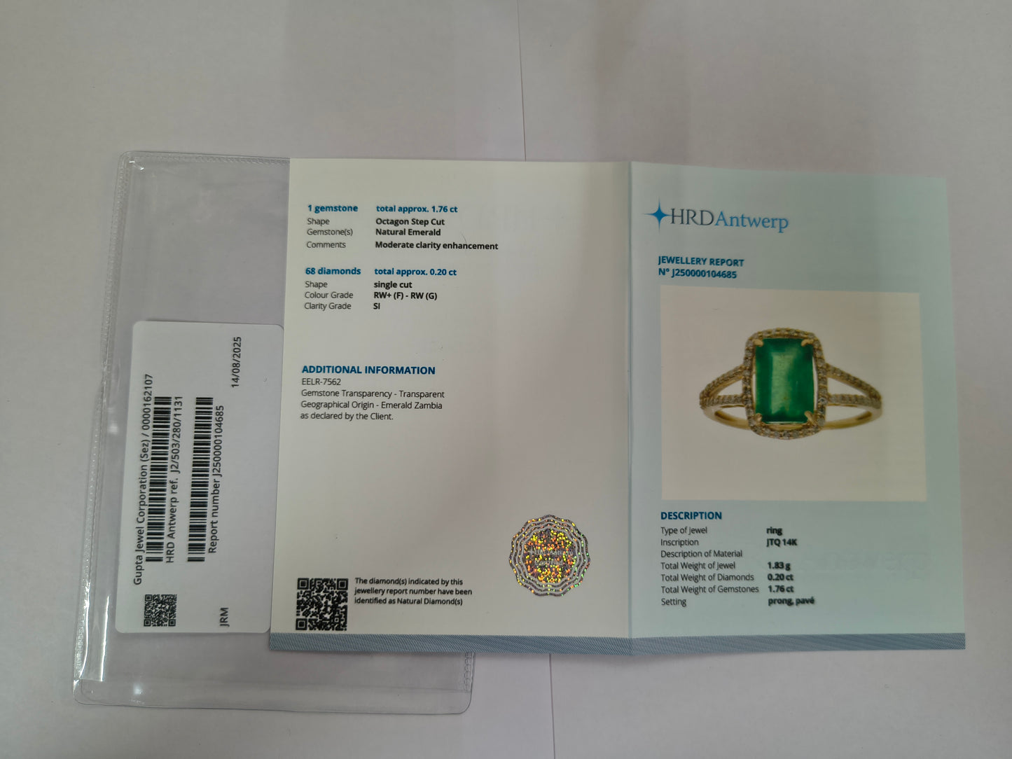 1.96 Ct Octagon Step Cut Natural Emerald 14K Gold Ring