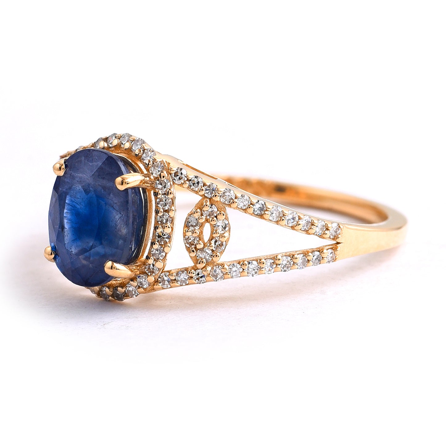 2.50 Ct Oval Mixed Cut Natural Sapphire 14K Gold Ring