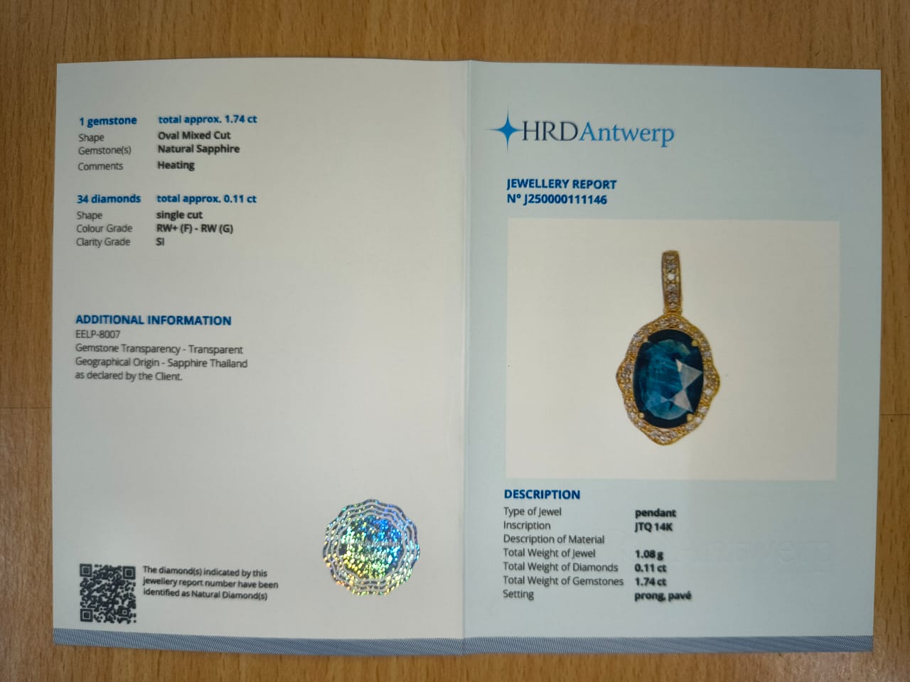 1.85 Ct Oval Mixed Cut Natural Sapphire 14K Gold Pendant
