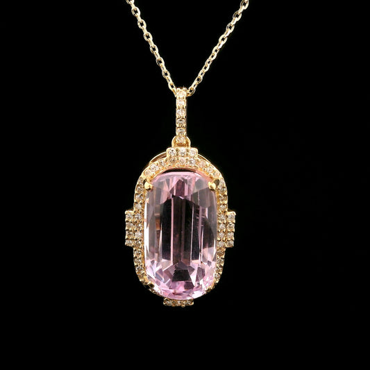 8.34 Ct Cushion Kunzite 14K Gold Pendant