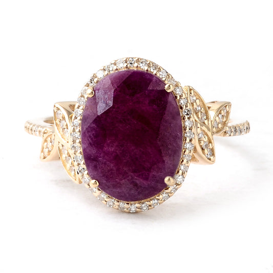 4.93 Ct Oval Mixed Cut Natural Corundum Ruby 14K Gold Ring