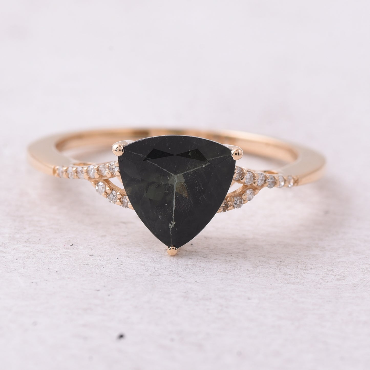 1.55 Ct Triangle Natural Green Tourmaline 14K Gold Ring
