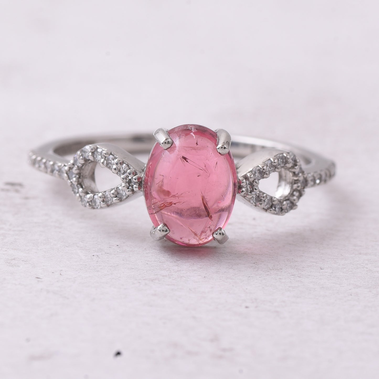 1.58 Ct Oval Cabochon Cut Natural Pink Tourmaline 950 Platinum Ring