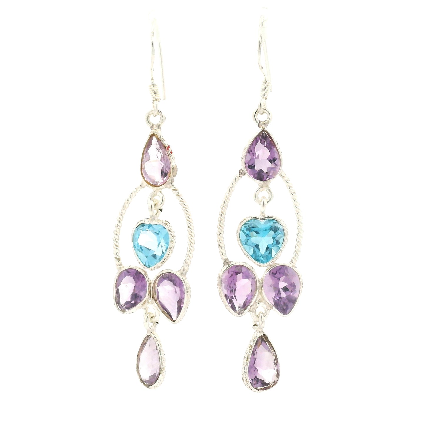 11.63 Ct Blue Topaz, Amethyst 925 Sterling Silver Earrings