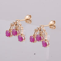 1.76 Ct Round Natural Ruby 14K Gold Earrings