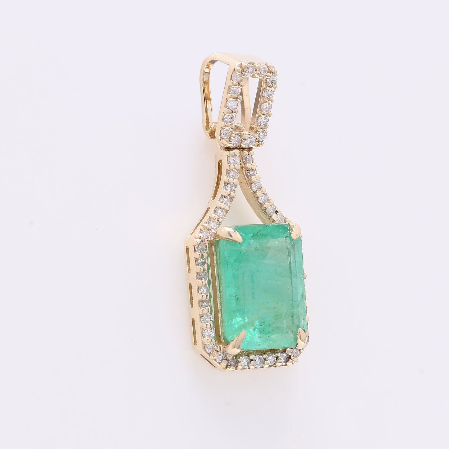 1.82 Ct Octagon Step Cut Natural Emerald 14K Gold Pendant