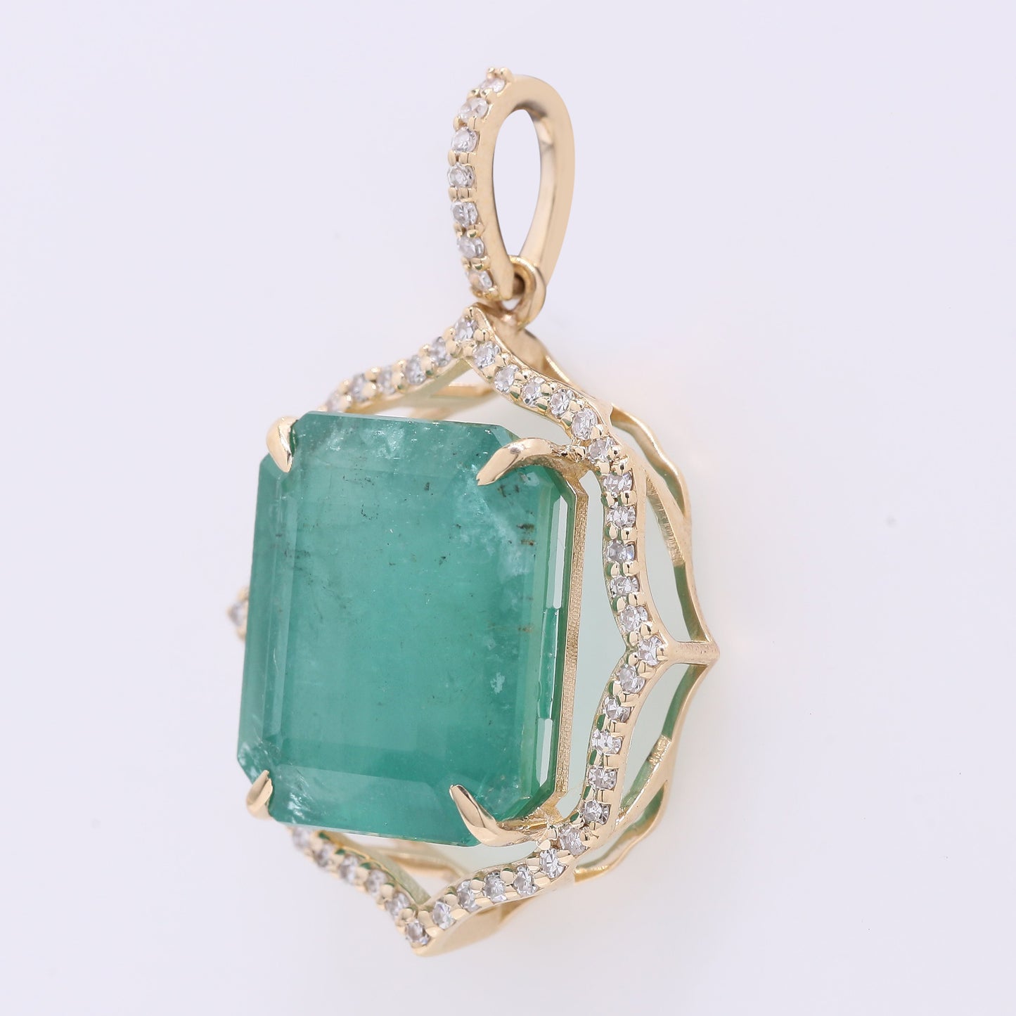 6.67 Ct Octagon Step Cut Natural Emerald 14K Gold Pendant