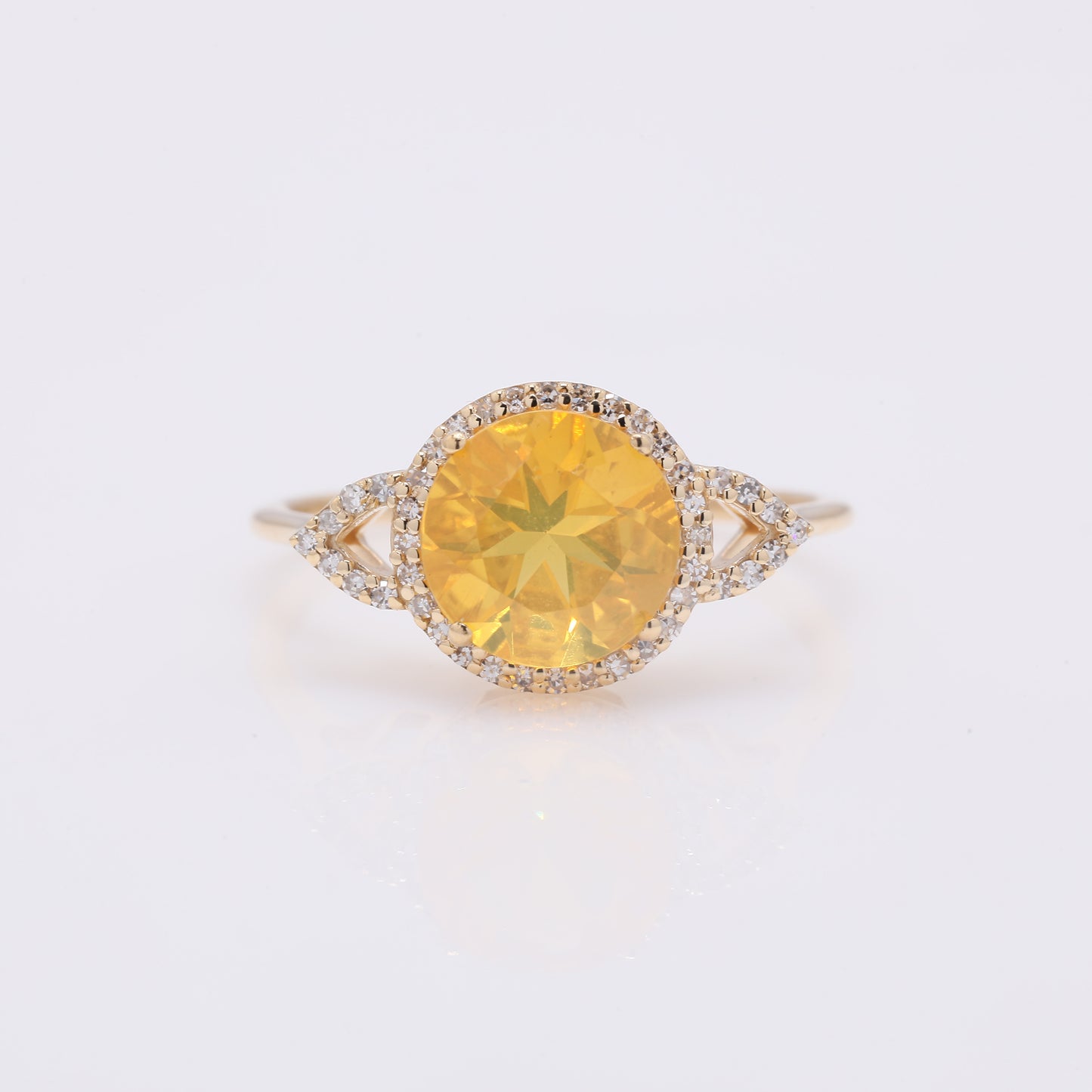 1.31 Ct Round Mixed Cut Natural Fire Opal 14K Gold Ring