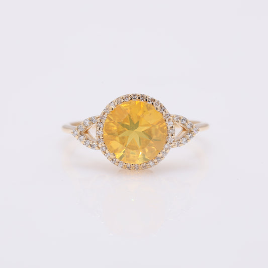 1.31 Ct Round Mixed Cut Natural Fire Opal 14K Gold Ring