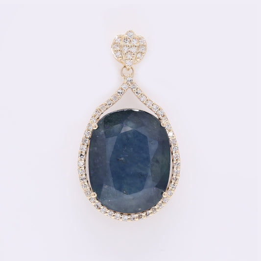 7.34 Ct Oval Mixed Cut Natural Sapphire 14K Gold Pendant
