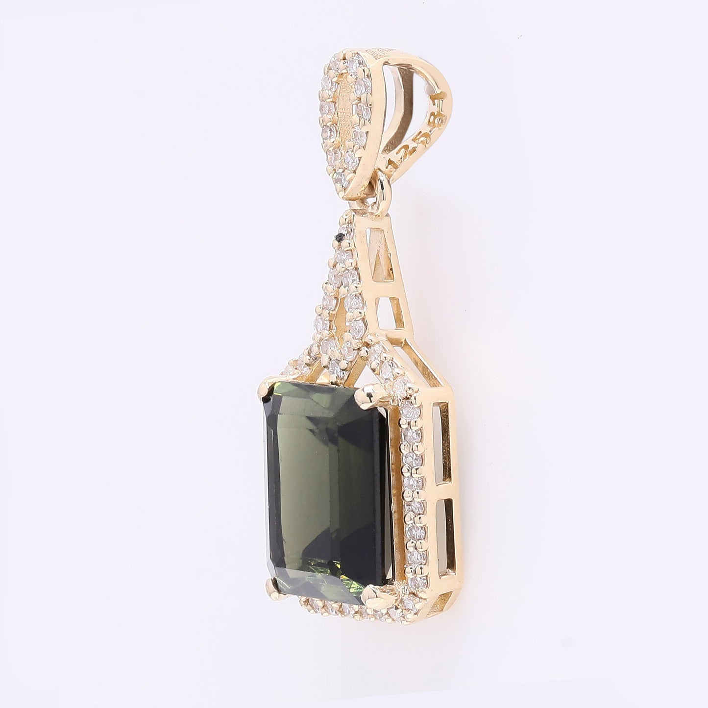 2.58 Ct Octagon Step Cut Natural Green Tourmaline 14K Gold Pendant