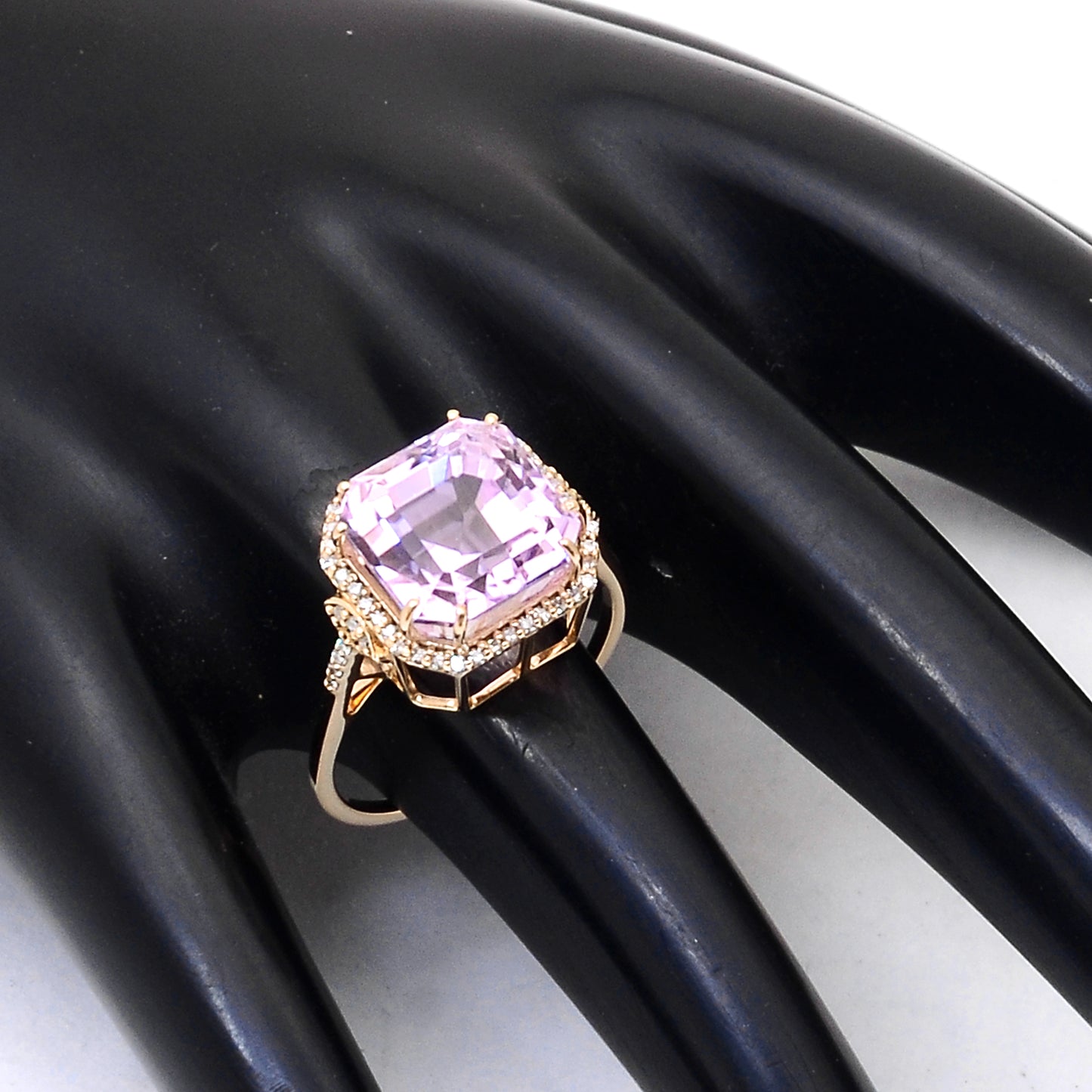 7.76 Ct Cushion Mixed Cut Natural Kunzite 14K Gold Ring