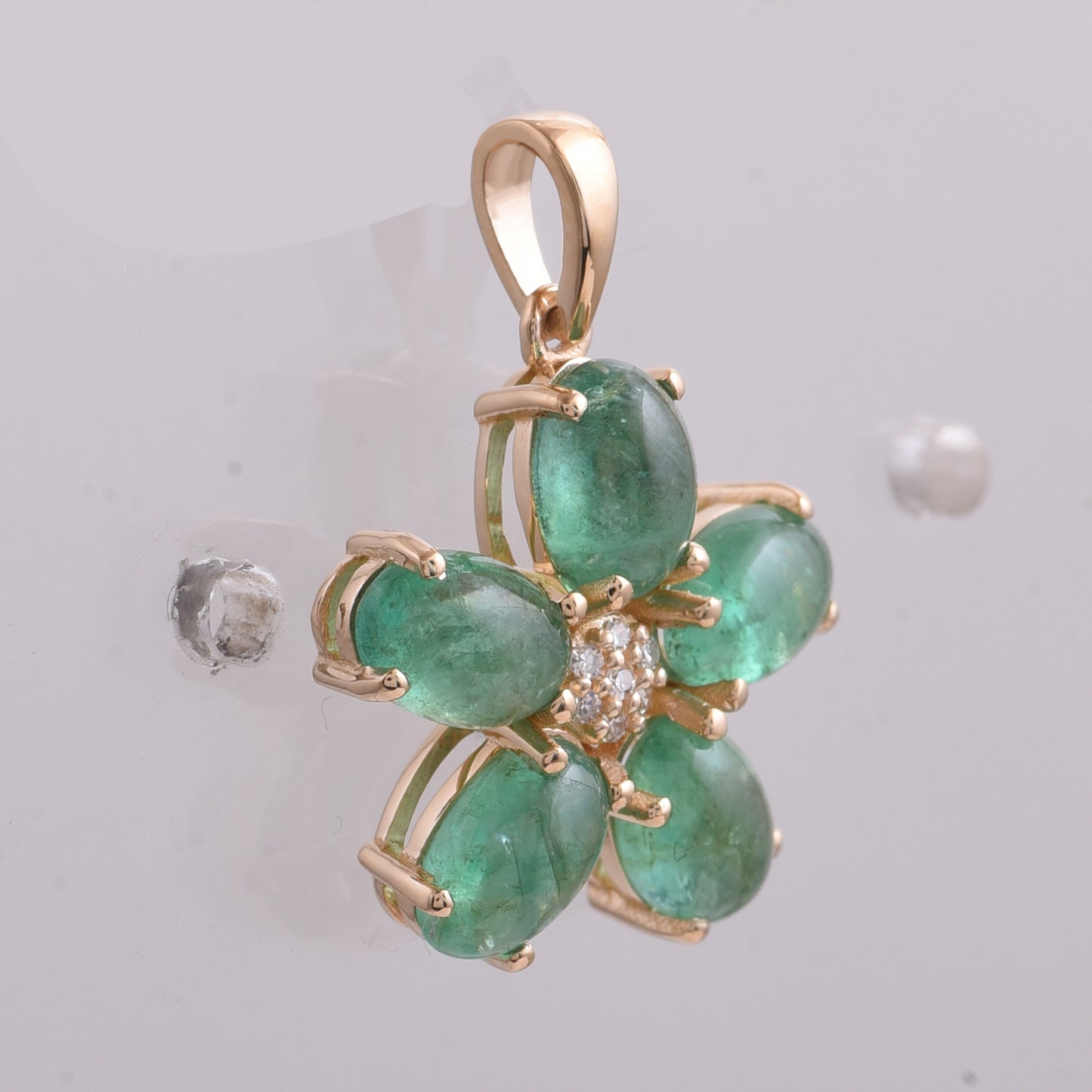 2.47 Ct Oval Cabochon Cut Natural Emerald 14K Gold Pendant