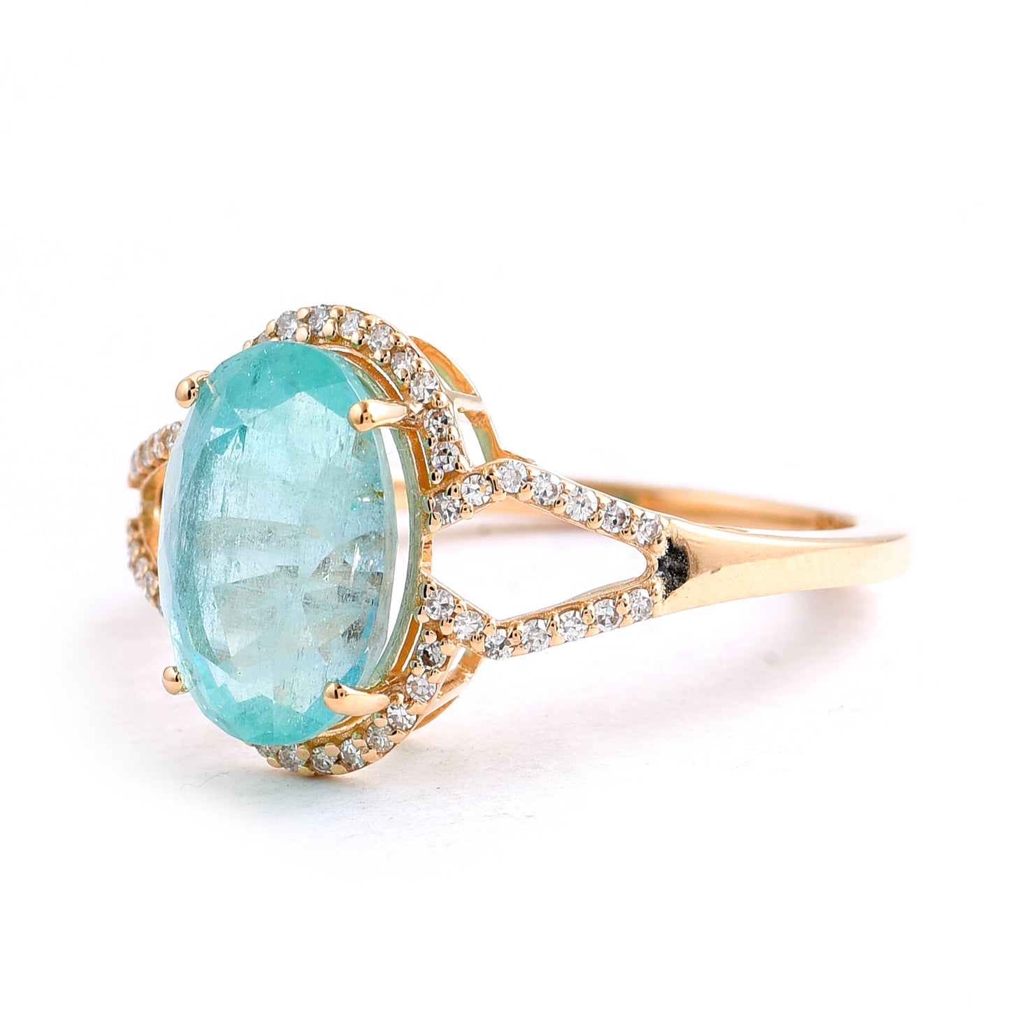 3.66 Ct Oval Mixed Cut Natural Emerald 14K Gold Ring