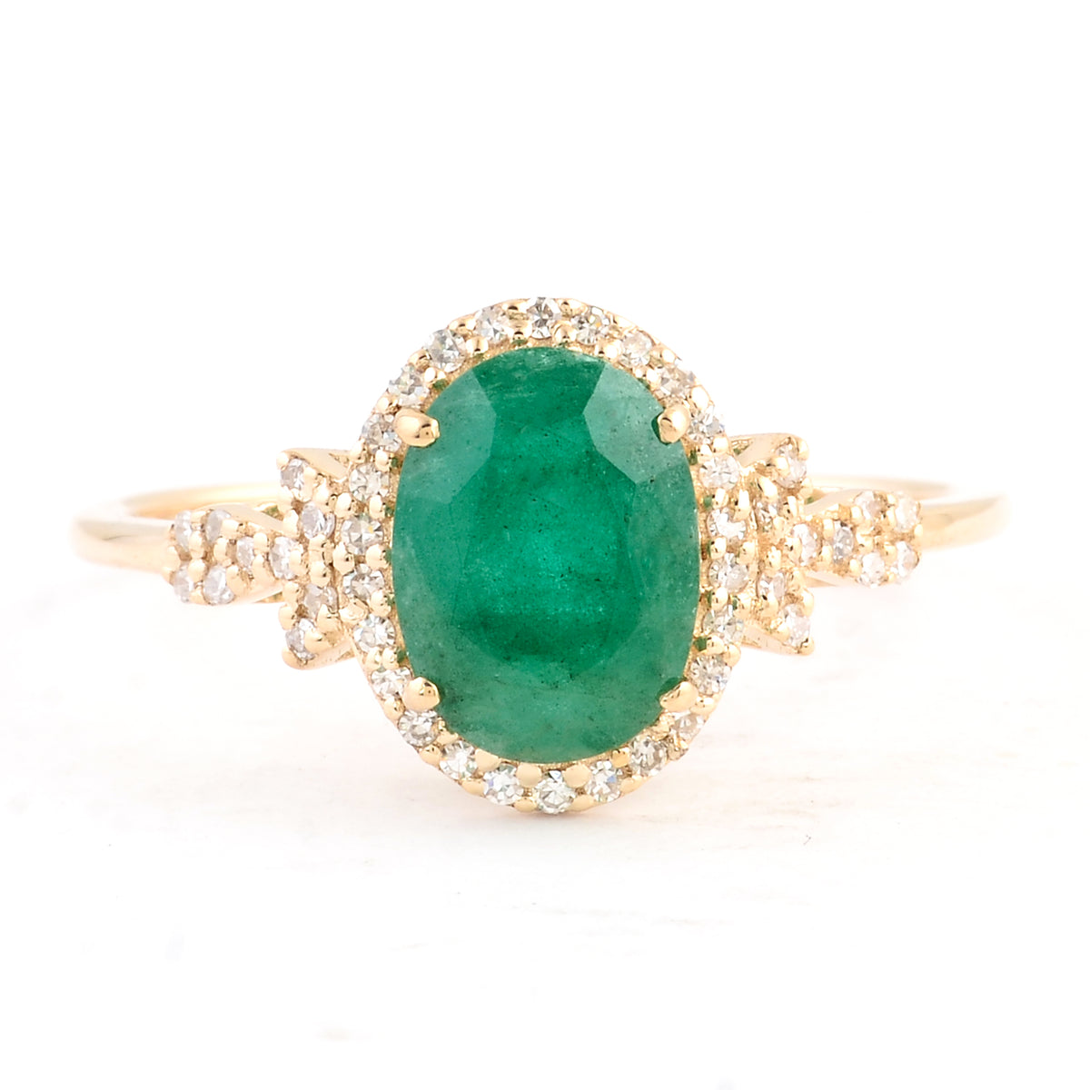 1.53 Ct Oval Mixed Cut Natural Beryl Emerald 14K Gold Ring
