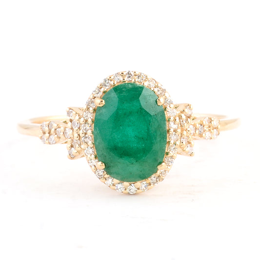 1.53 Ct Oval Mixed Cut Natural Beryl Emerald 14K Gold Ring