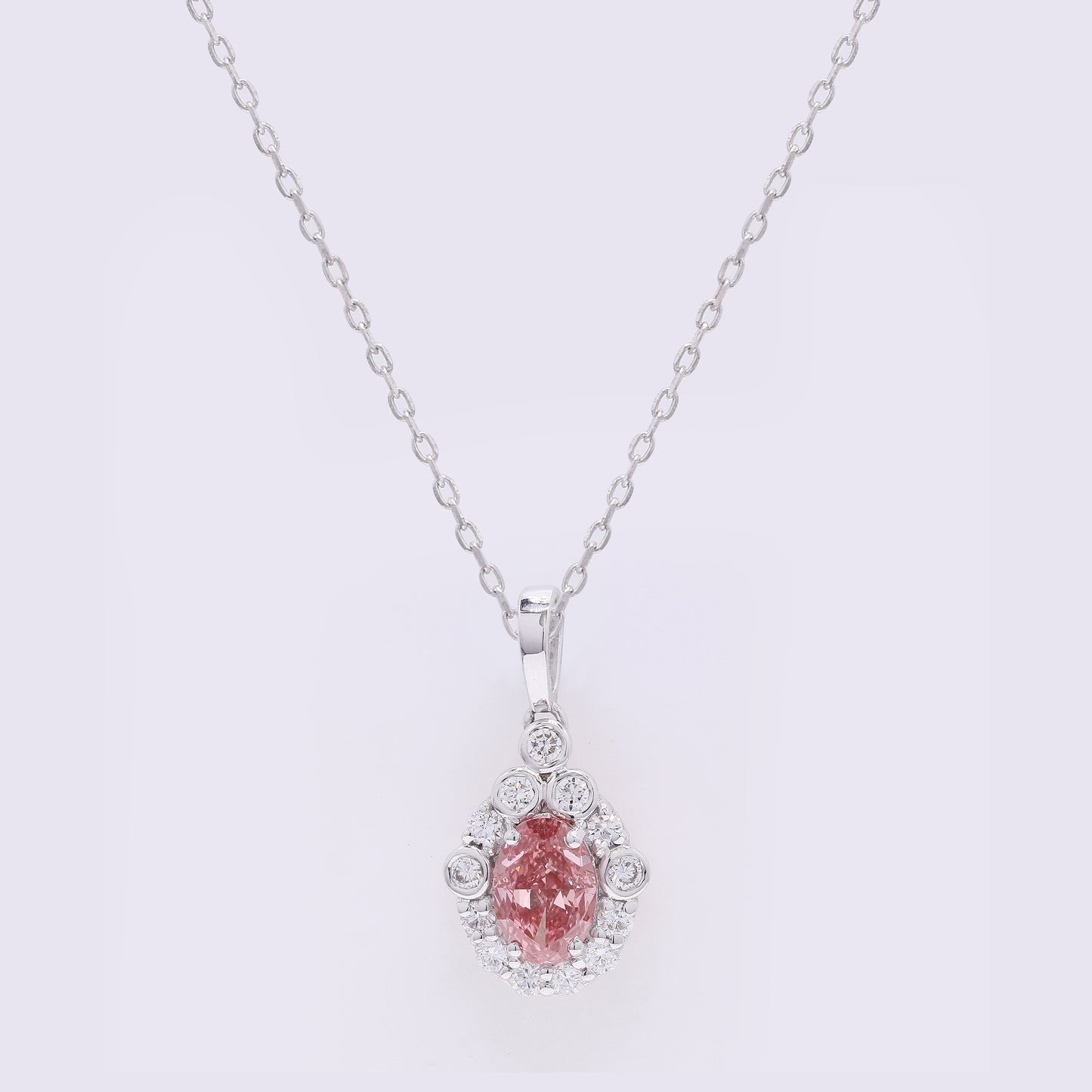 1.38 Carats Fancy Intense Pink Lab Grown Diamond 14K Gold Pendant