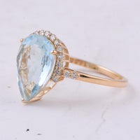 3.20 Ct Pear Natural Aquamarine 14K Gold Ring