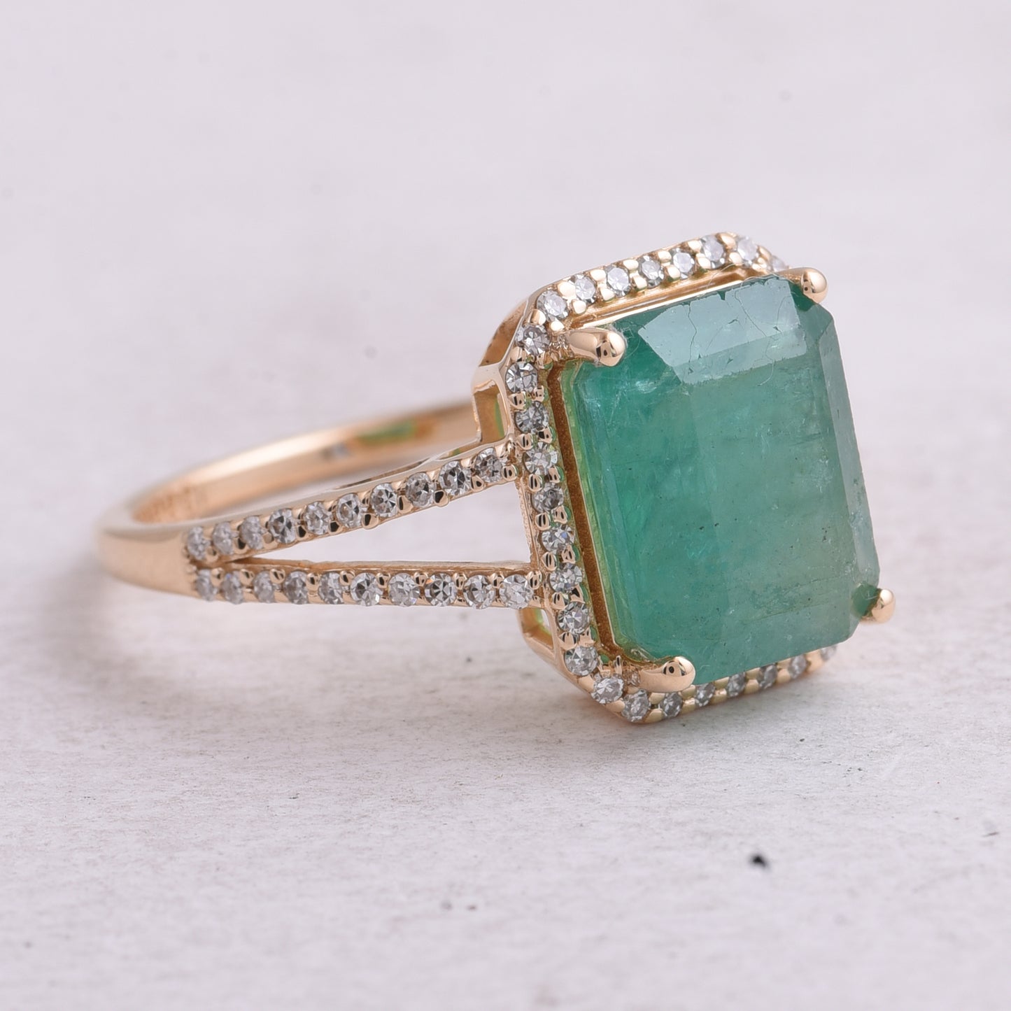 3.45 Ct Octagon Step Cut Natural Emerald 14K Gold Ring