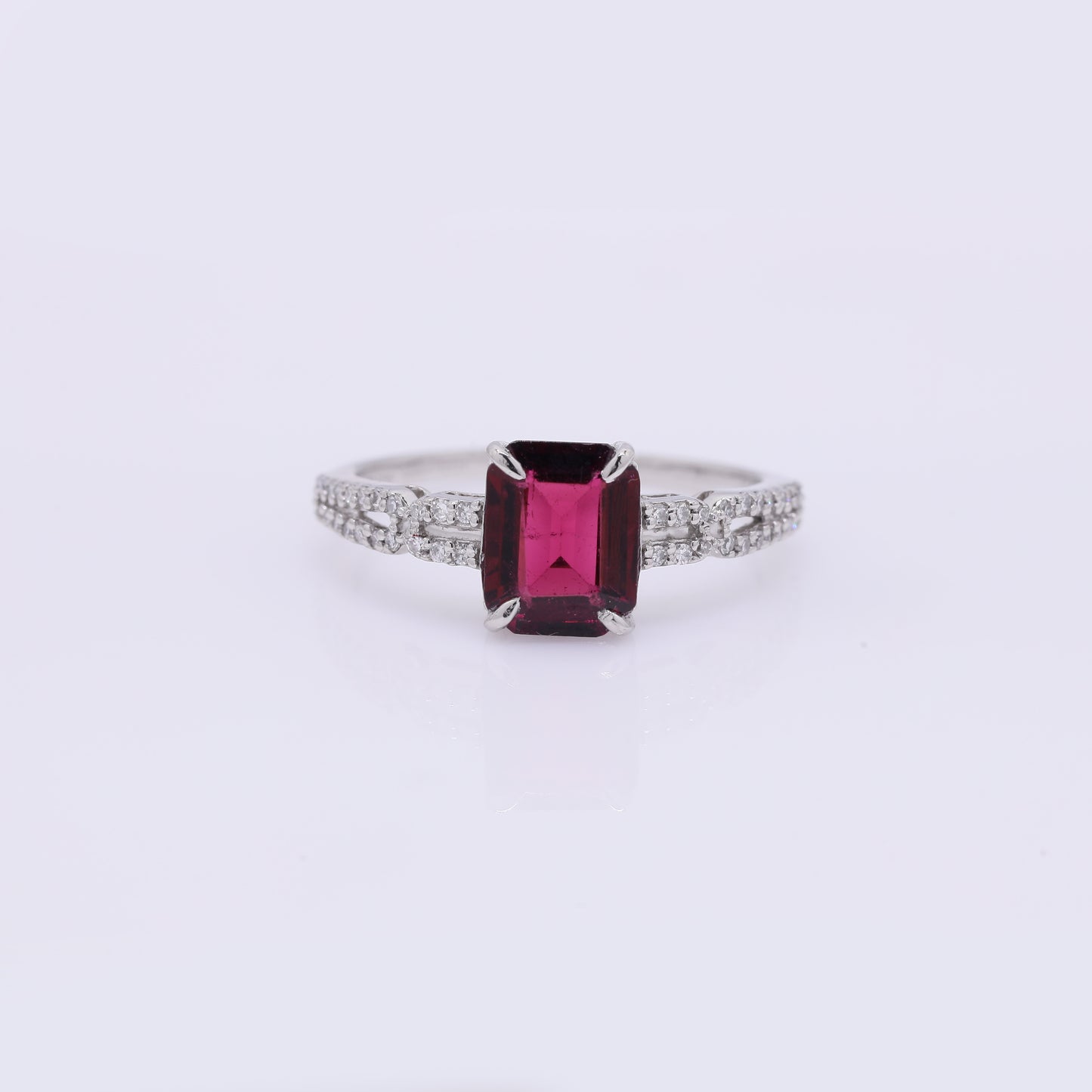 1.73 Ct Octagon Step Cut Natural Rubellite 950 Platinum Ring