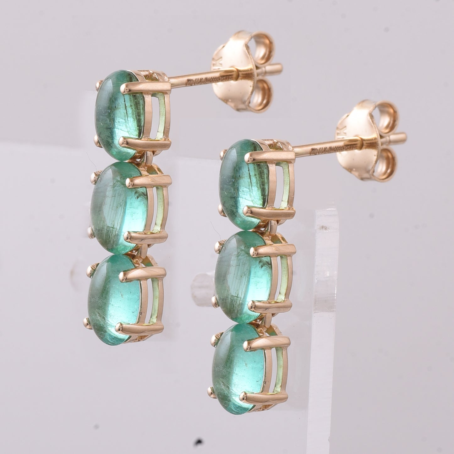 2.75 Ct Oval Cabochon Cut Natural Emerald 14K Gold Earrings