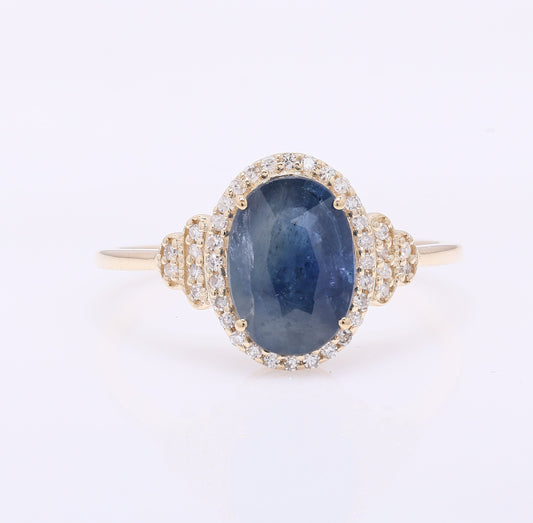 2.21 Ct Oval Mixed Cut Natural Sapphire 14K Gold Ring