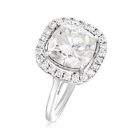 3.61 ct. t.w. Moissanite Square Halo Ring in Sterling Silver. Size 7
