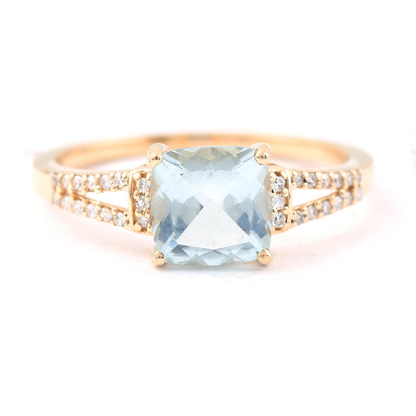 1.33 Ct Cushion Mixed Cut Natural Aquamarine 14K Gold Ring
