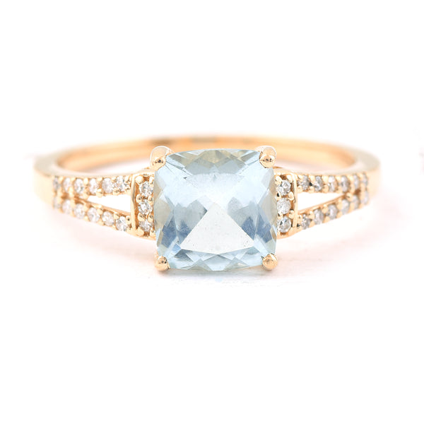 1.33 Ct Cushion Mixed Cut Natural Aquamarine 14K Gold Ring