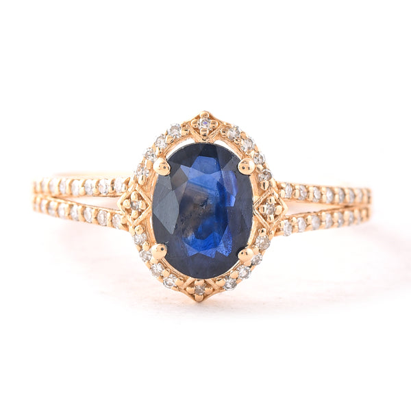 1.44 Ct Oval Mixed Cut Natural Sapphire 14K Gold Ring