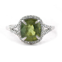 3.58 Ct Cushion Mixed Cut Natural Green Sapphire 950 Platinum Ring
