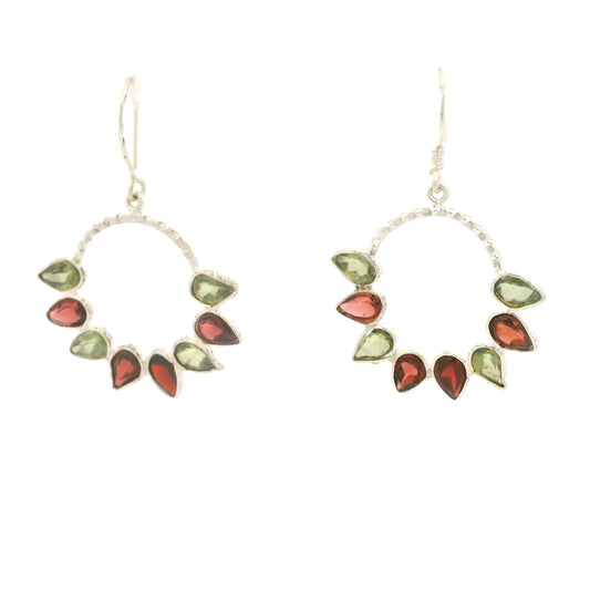 8.25 Ct Peridot, Garnet 925 Sterling Silver Earrings