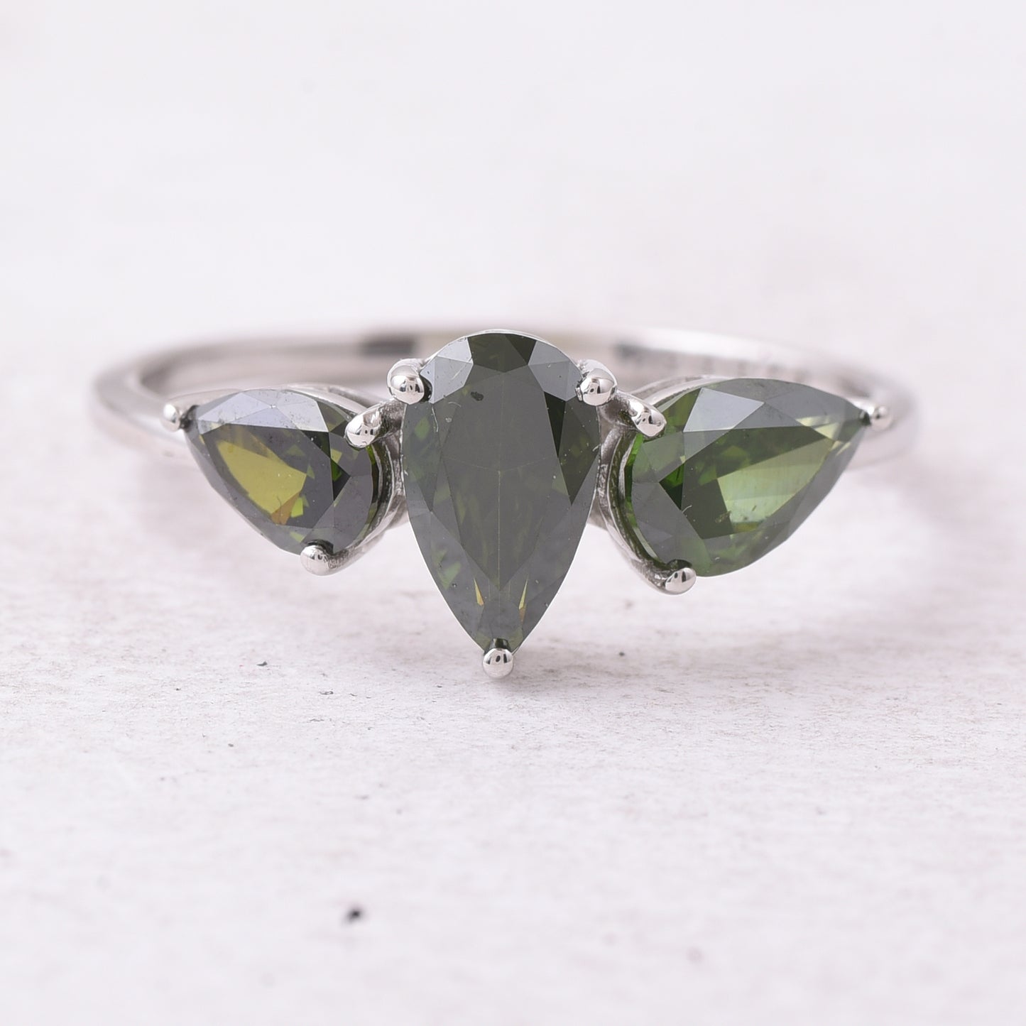 1.55 Ct Pear Green Diamond 950 Platinum Ring