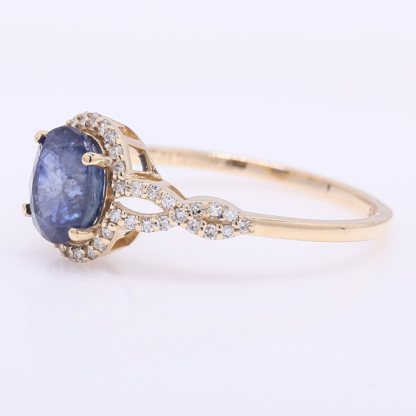 1.77 Ct Oval Mixed Cut Natural Sapphire 14K Gold Ring