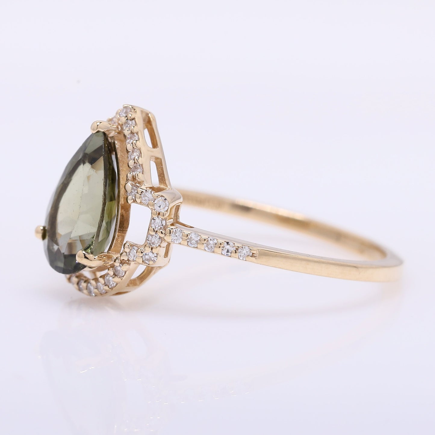 1.33 Ct Pear Mixed Cut Natural Green Tourmaline 14K Gold Ring