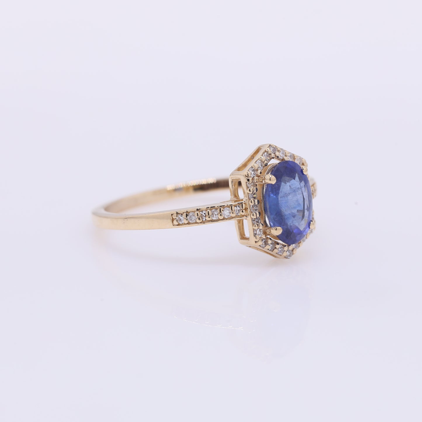 1.15 Ct Oval Mixed Cut Natural Sapphire 14K Gold Ring