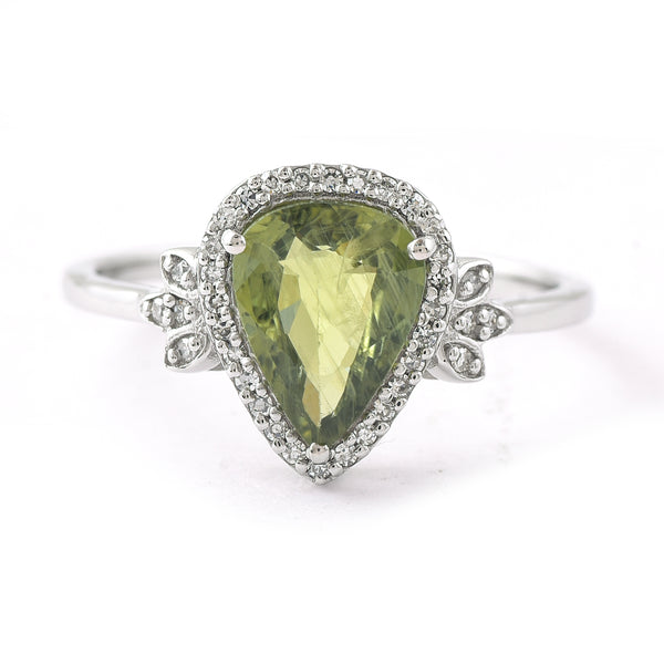 1.68 Ct Pear Mixed Cut Natural Green Sapphire 950 Platinum Ring