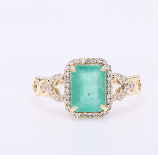 1.80 Ct Octagon Step Cut Natural Emerald 14K Gold Ring