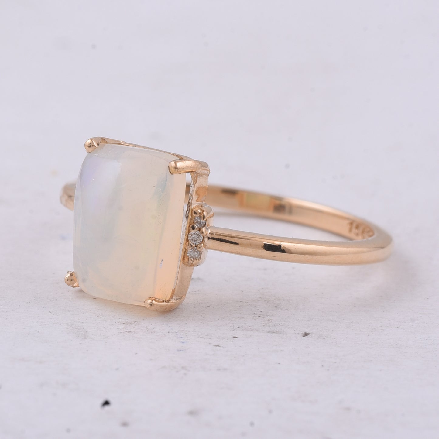 1.44 Ct Rectangle Cabochon Cut Natural Opal 14K Gold Ring